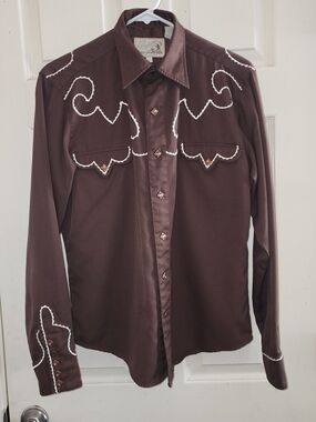 Womens Roper Small Brown Western-Style Button-Down Shirt with Contrast Stitching